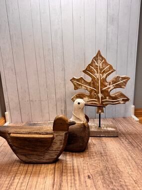 Wood Set Bundle of 3 Maple Leaf Sand Piper Duck Home Decor Rustic Home